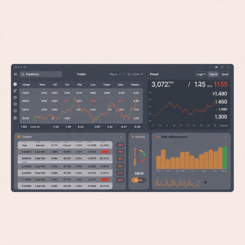 Monitoring interface with live positions, P&L figures, and a traffic-light risk utilisation panel